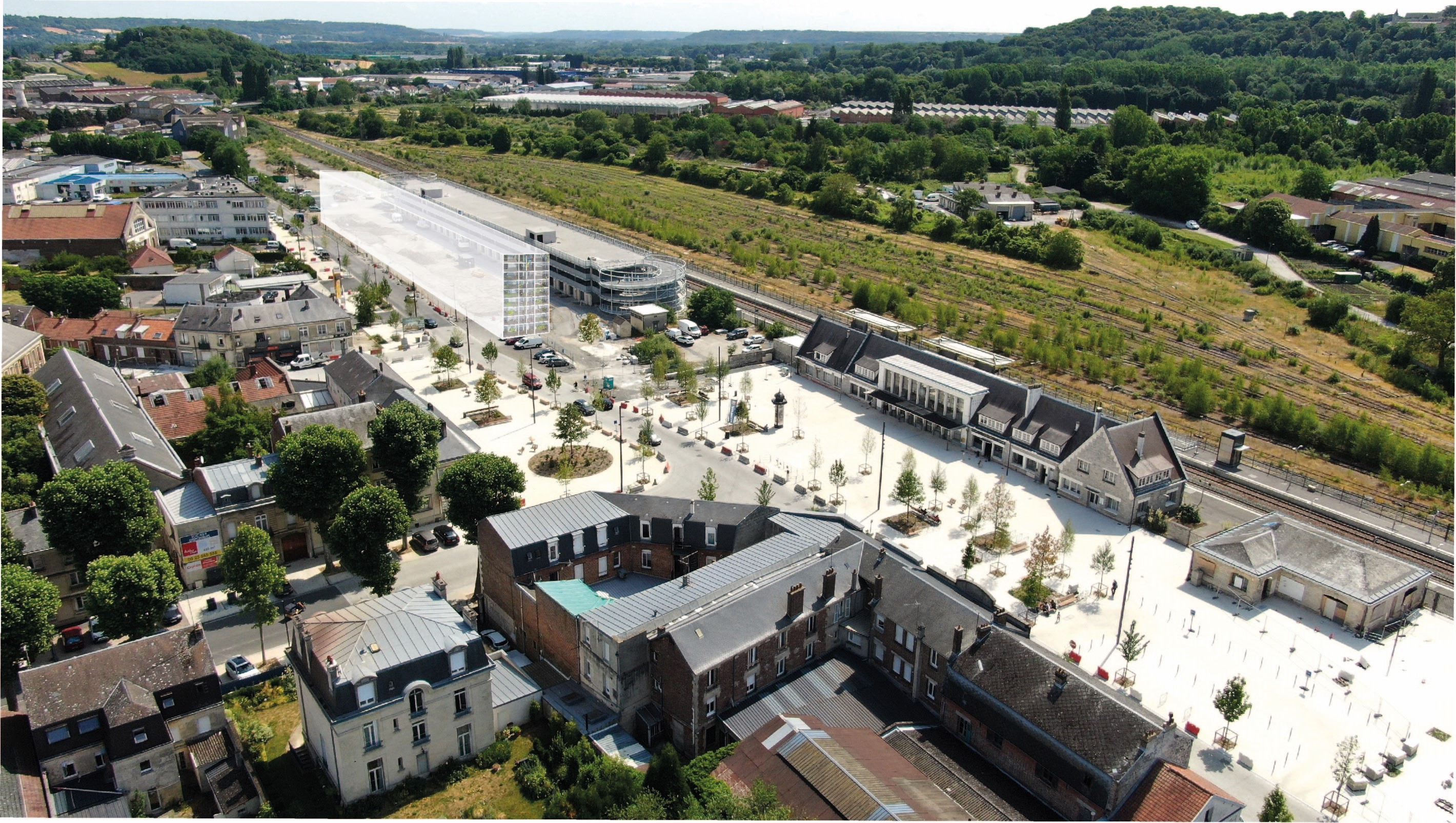 projection batiment totem quartier de gare